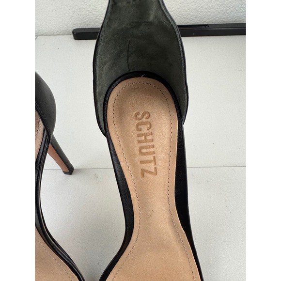 SCHUTZ Cadey Lee Black Leather Ankle Strap Stiletto High Heels Womens Size 6.5B - Picture 2 of 9